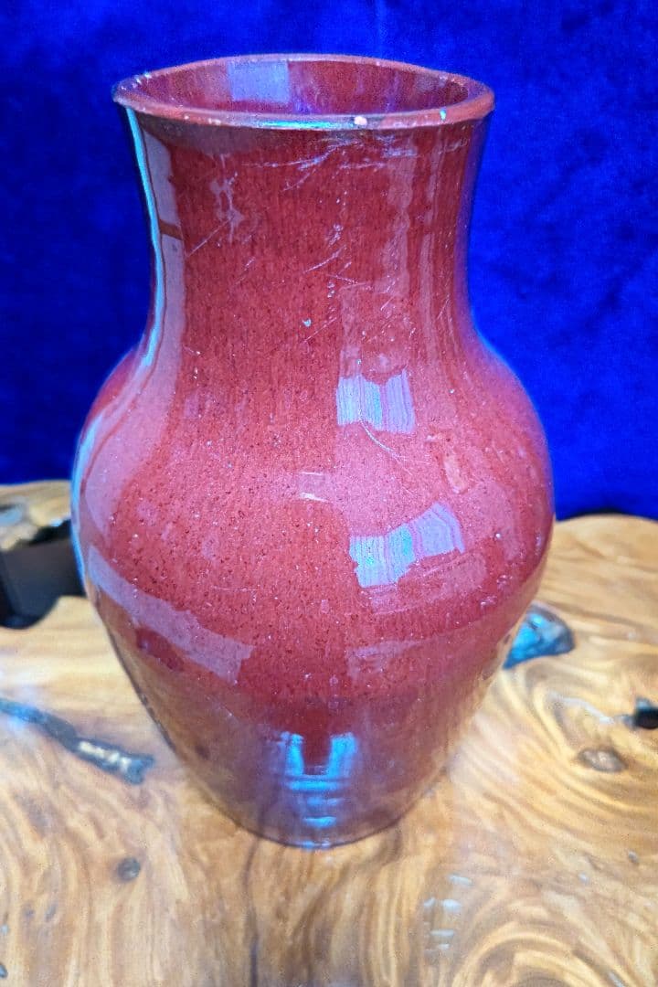 辰砂花瓶　　古玩　　鑑定印