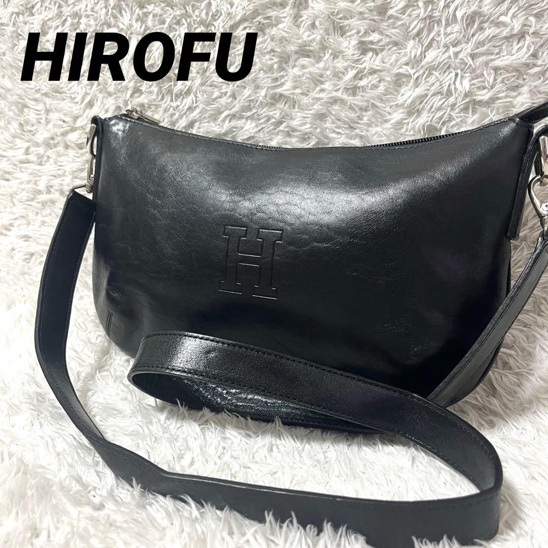 HIROFU ヒロフ ショルダーバッグ オールレザー ブラック 黒 型押しロゴ