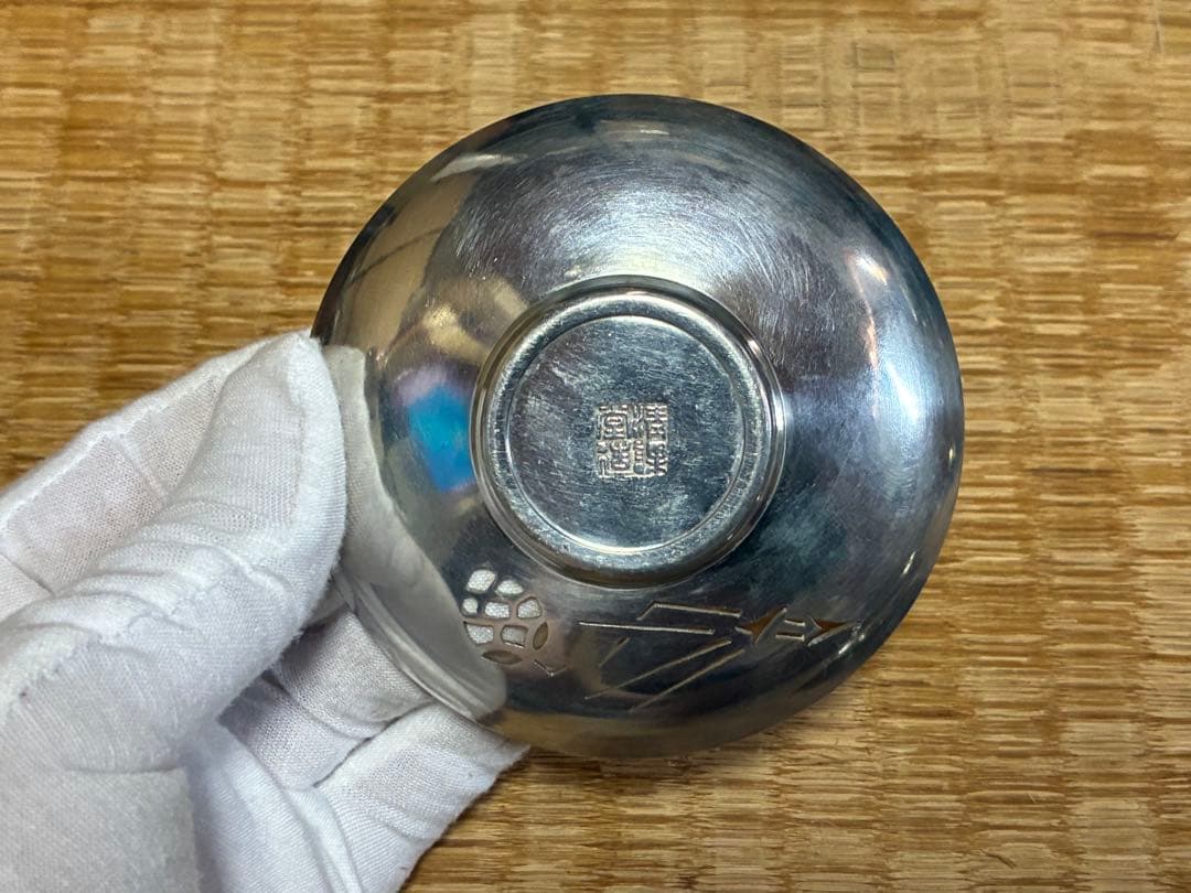 錫製 精課堂造 透かし 圓式茶托 五客 共箱