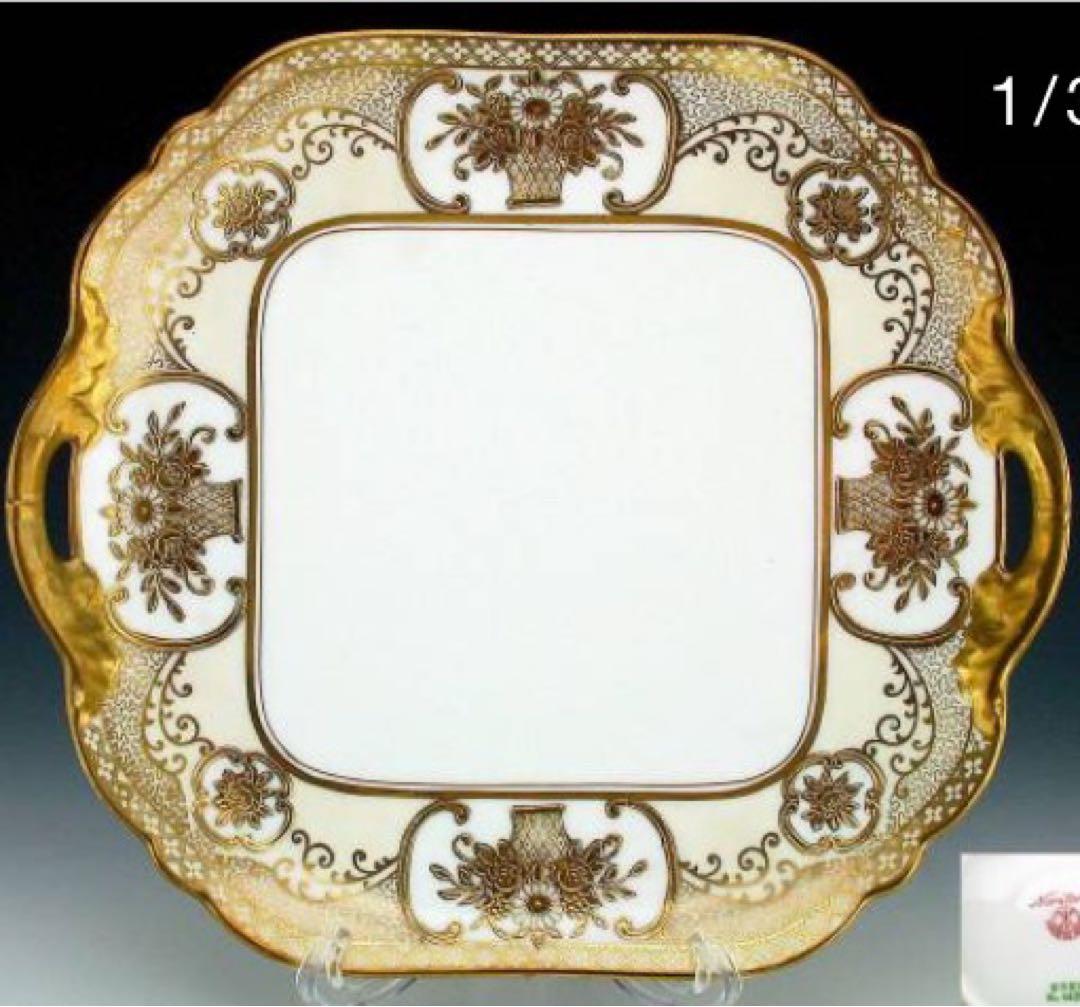 オールドノリタケ　金盛上花籠図紋両耳皿