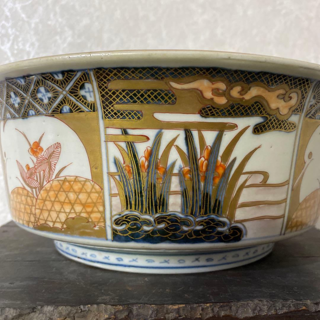 古伊万里　献上手深皿　金蘭手山水窓絵鉢