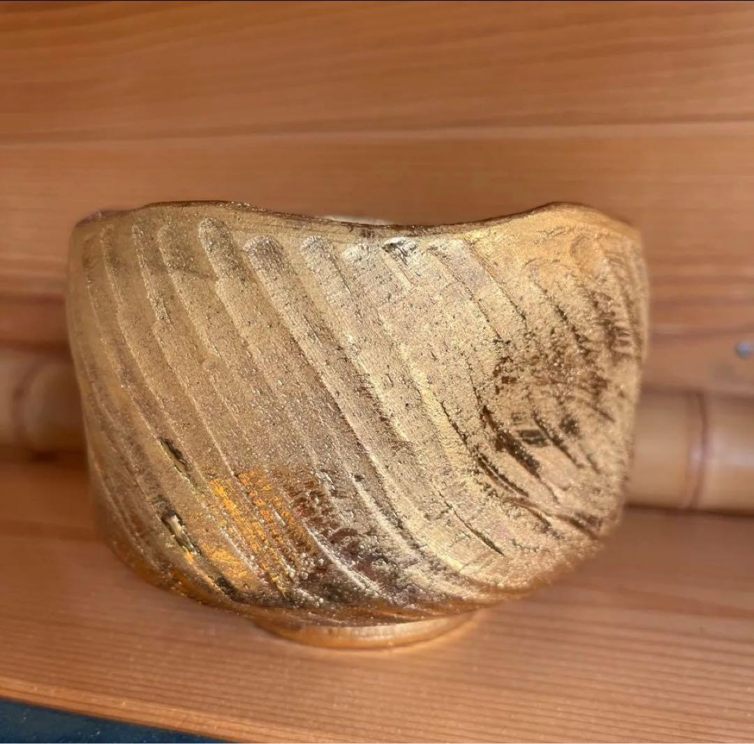金彩茶碗　陶灼窯　梶原　修　造　金彩捻　茶碗