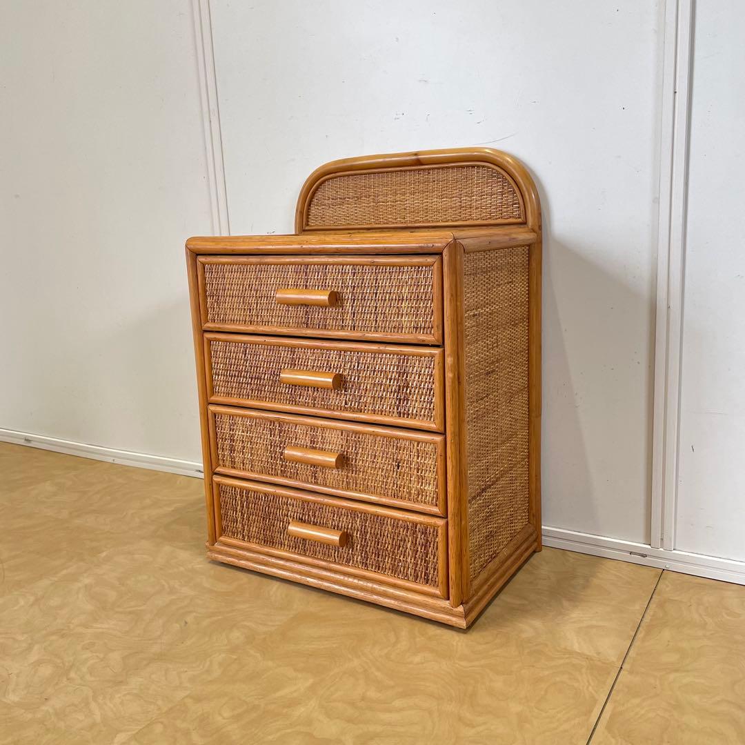 籐 ラタン 4段チェスト③ 引き出し 収納 タンス 箪笥 電話台 ビンテージ