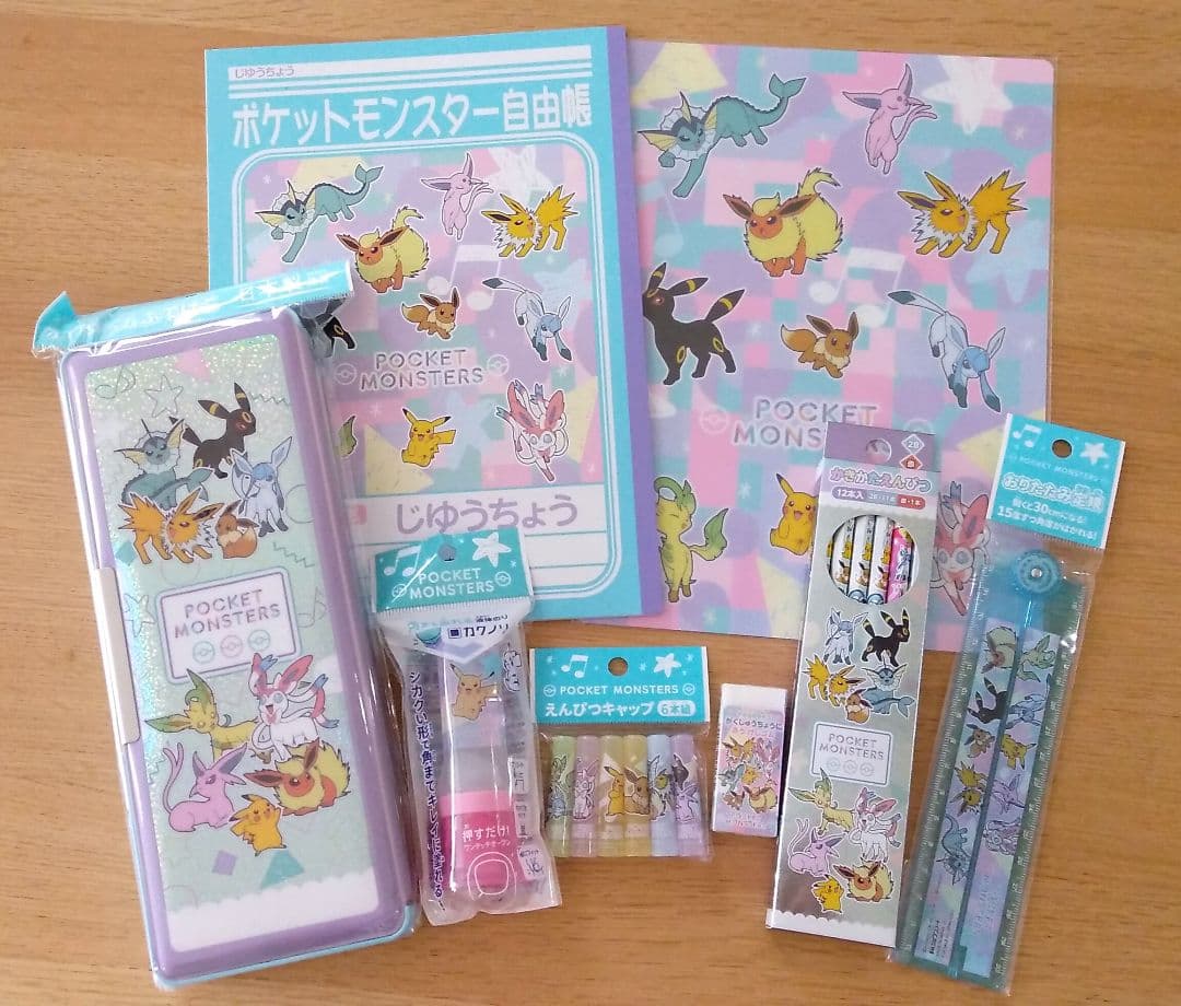 ポケモン　文房具セット　パステルフレーク　筆箱2B鉛筆キャップ定規消しゴムのり