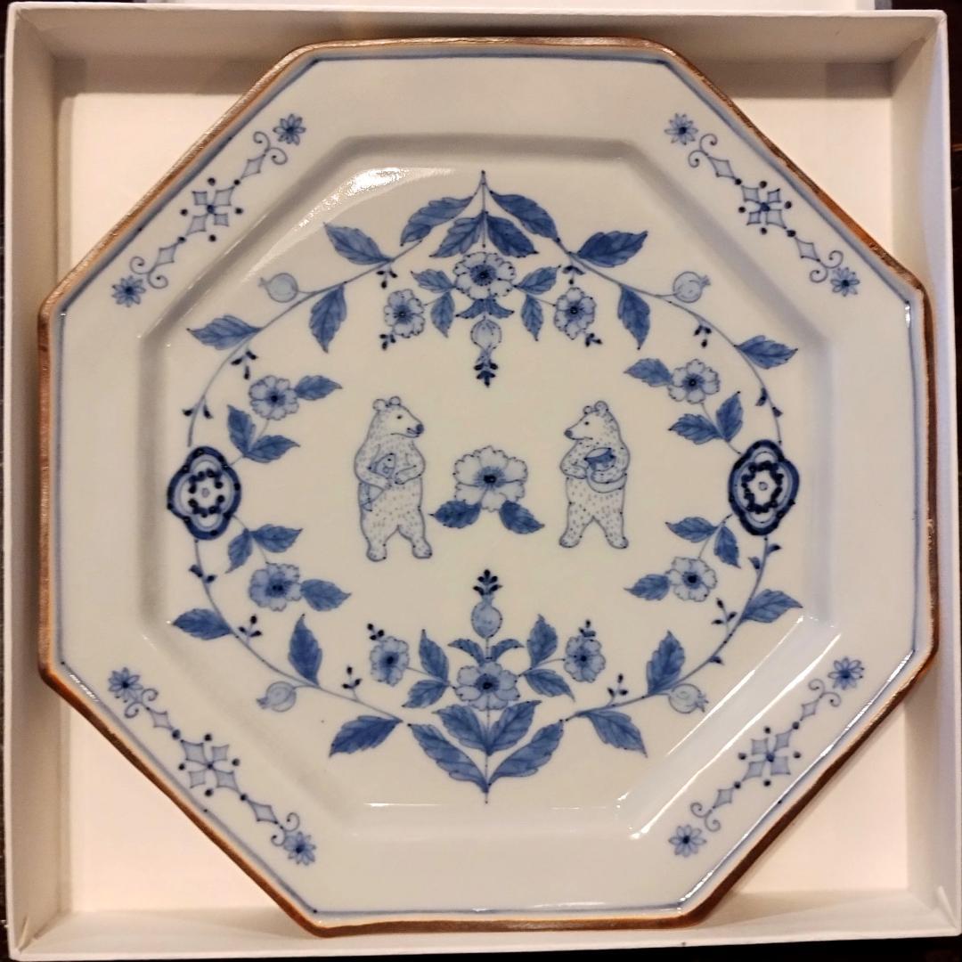 期間限定値下げ！ 九谷焼　池島仁美　作　　皿　　箱付き　染付　クマ　熊　古九谷