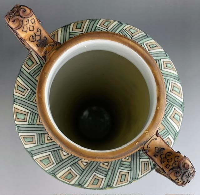 【超大型・訳アリ】オールドノリタケ 約３１．５㎝　花紋盛上げ花瓶 クレマチス