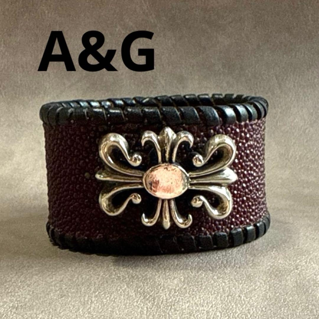 A&G エーアンドジー レザーブレスレット シルバー クロスモチーフ