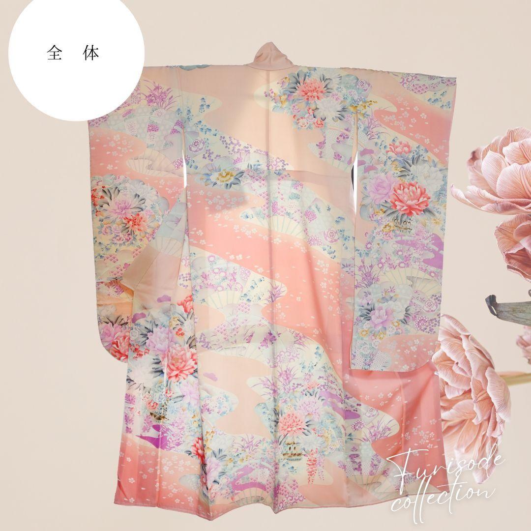 振袖フルセット　ホワイトピンク　豪華牡丹柄　成人式　卒業式