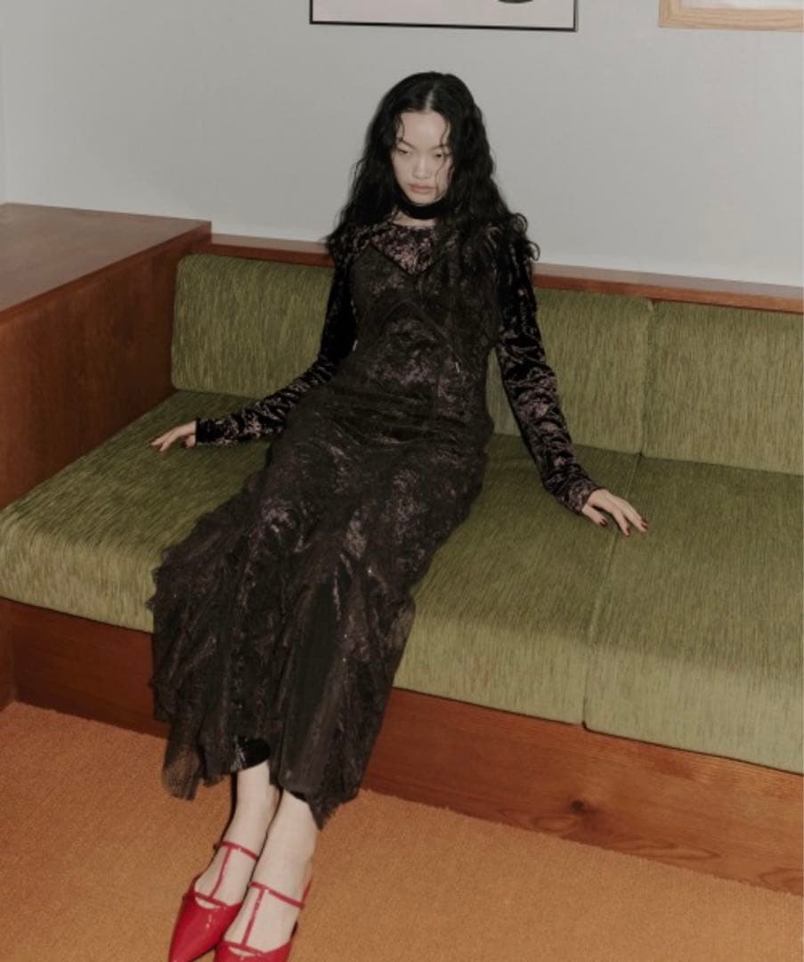 andresd スパークルレースベロアドレス ブラウン M