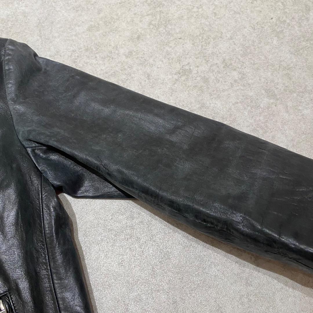 vintage ギミック ダブルジップ 牛革 シングルライダースジャケット 黒