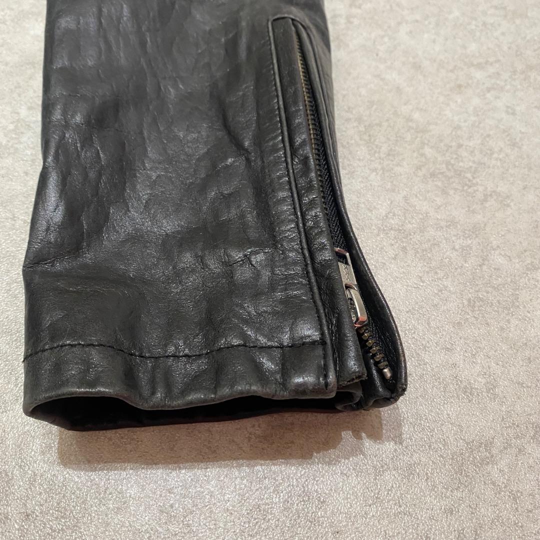 vintage ギミック ダブルジップ 牛革 シングルライダースジャケット 黒