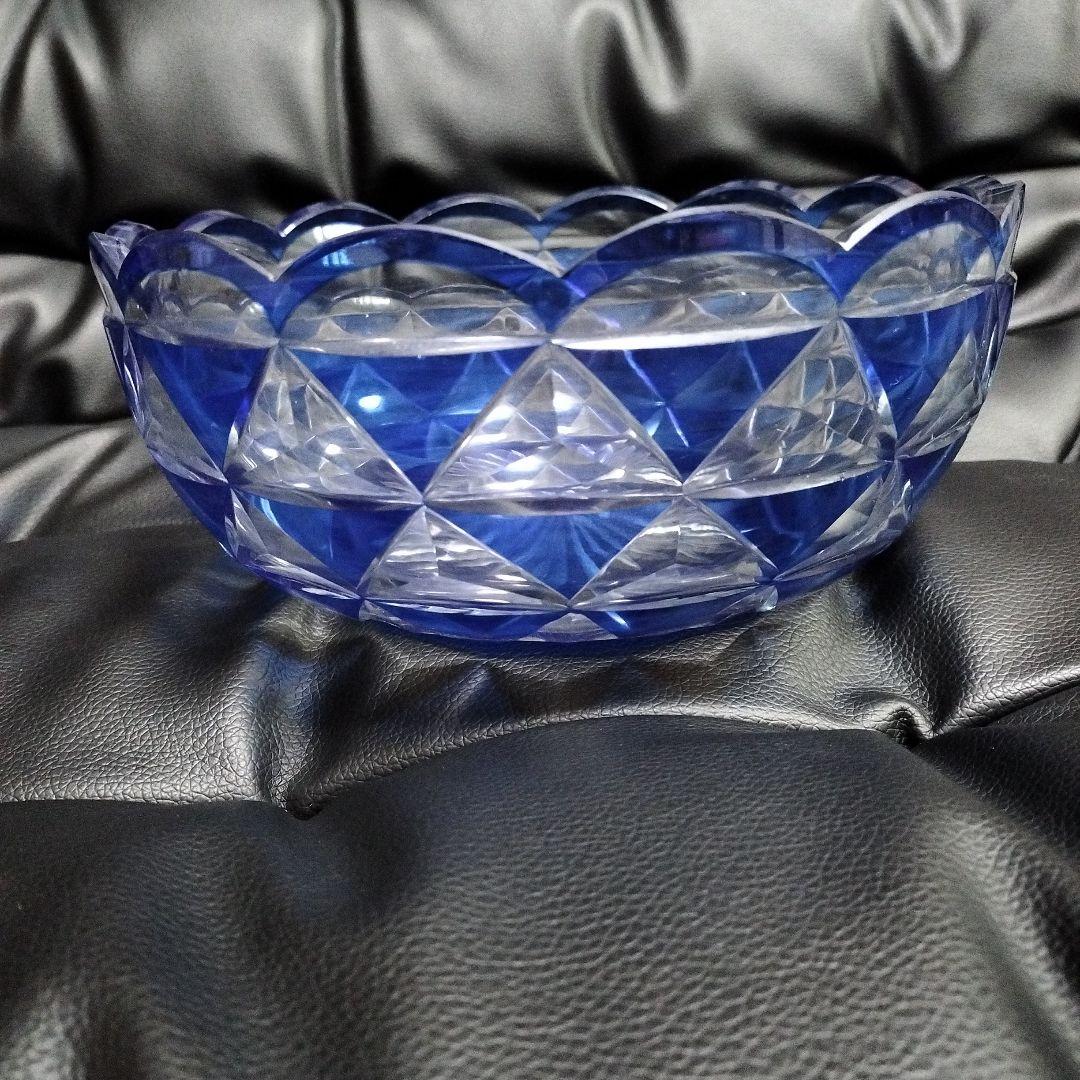 アンティーク 切子 鉢 ブルー ガラス