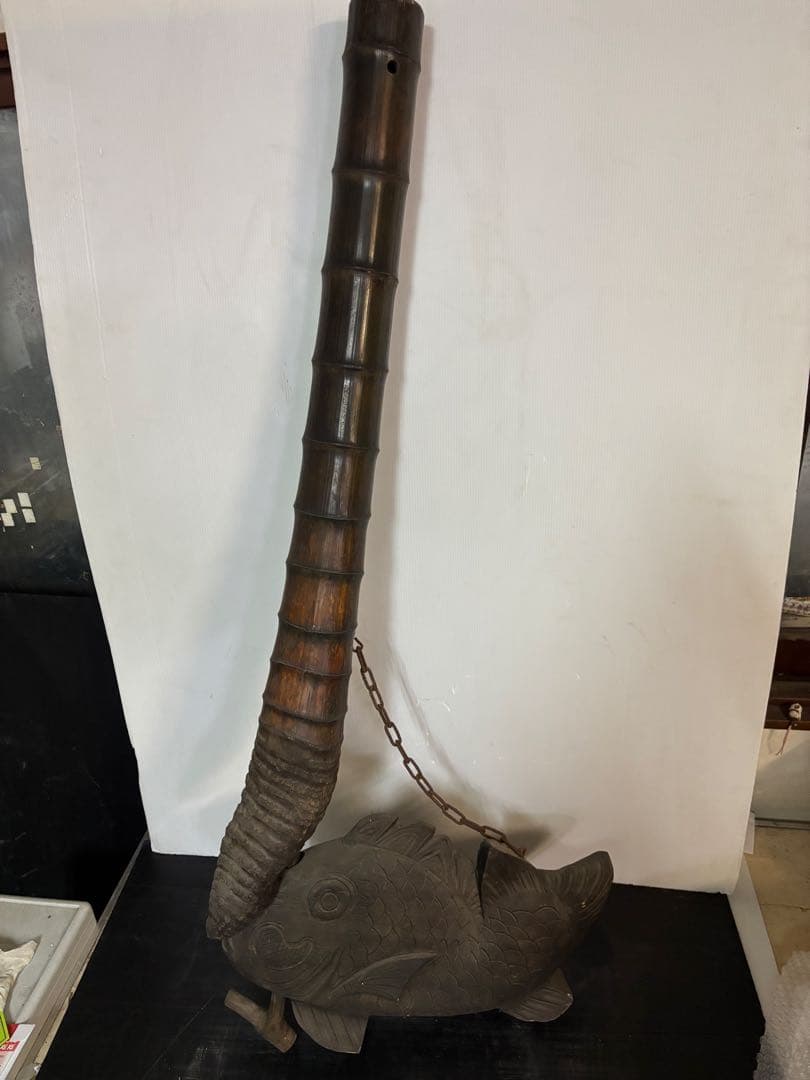 自在鉤　木彫り　鯛　囲炉裏　工芸品　古道具　古美術