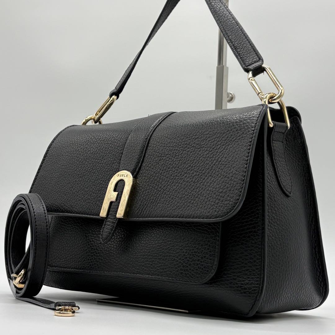 美品✨フルラ ショルダーバッグ 2way ソフィアグレイニー レザー ブラック