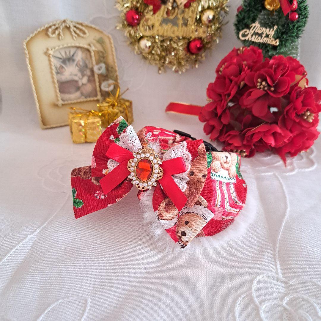 クリスマスシリーズ(くまさん)わんちゃん猫ちゃん用襟つき首輪