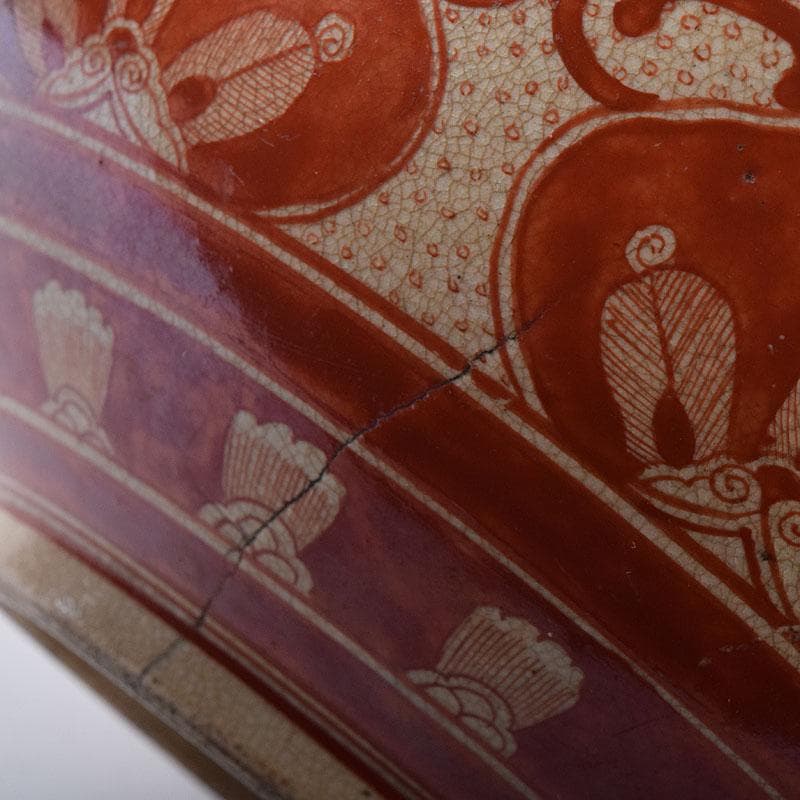 九谷焼　古九谷　八郎手　赤絵　神獣文　鉢　時代箱　M　R8749