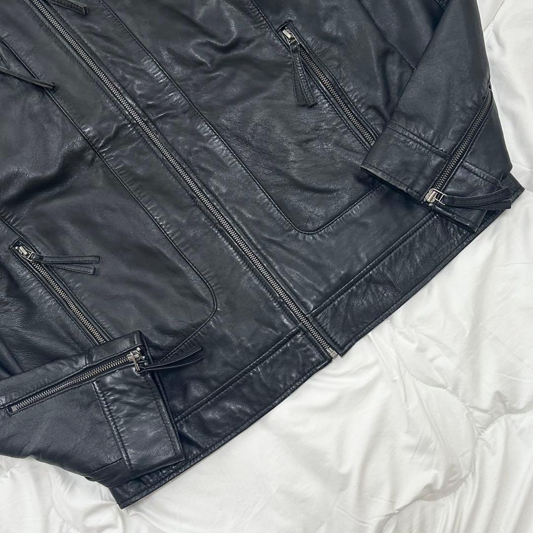 美品 神サイズ RIDEZ ライズ シングルライダース ジャケット 羊革 黒