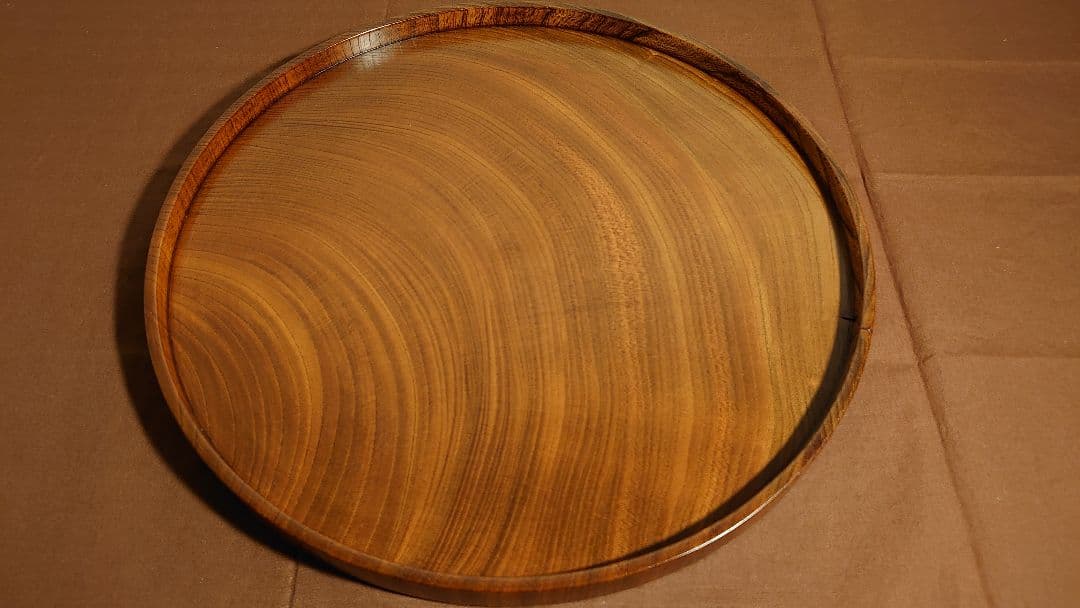 丸盆　山中漆器　欅　欅製　くり抜き　川北造　拭き漆　富貴漆　１客