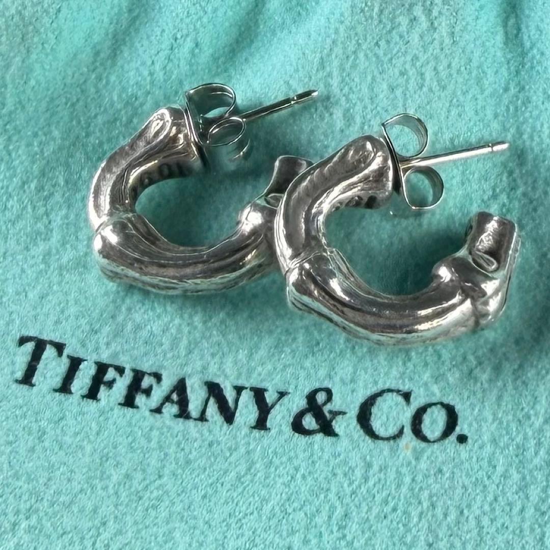 美品 Tiffany バンブー スモール フープ ピアス Vintage ロゴ