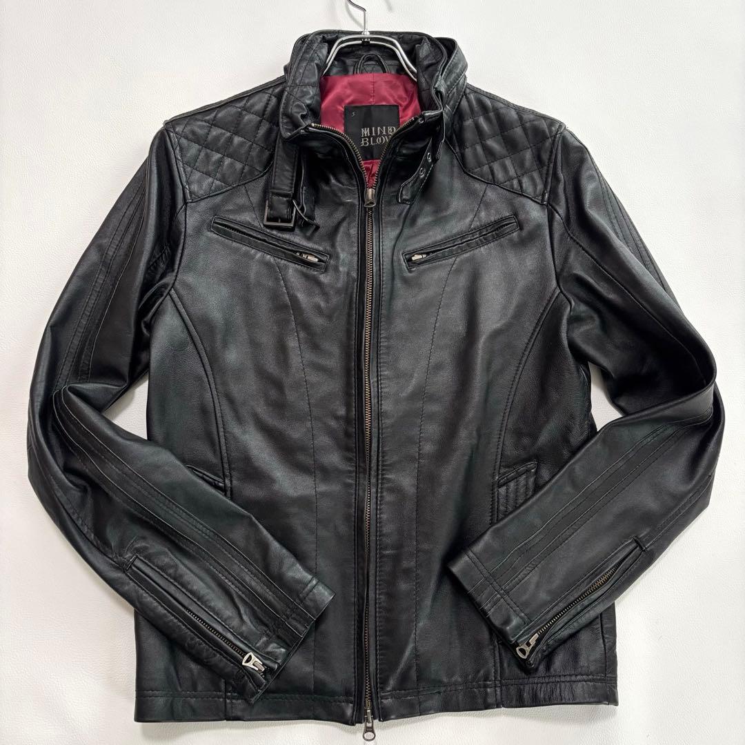メンズビギ[羊革 キルティング レッド]ライダースジャケット Lサイズ ブラック