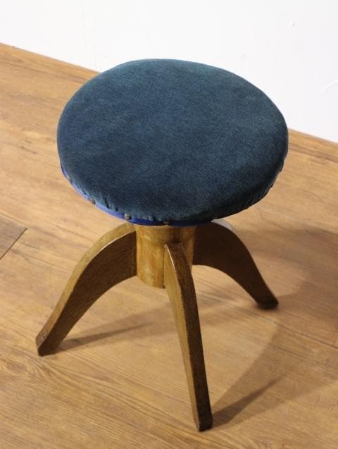 アンティークドクターチェア 丸椅子 スツール 楢 ナラ材 ベロア生地 張替済み
