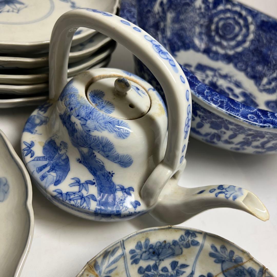 古伊万里、古染付　染付銚子、中皿等色々　東Y8-0113②