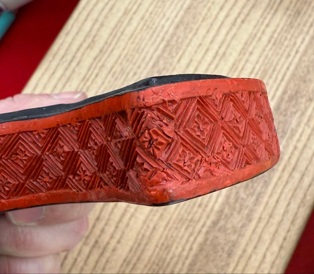 中国　堆朱　菱型香合　型方勝　木製　送料込み250313