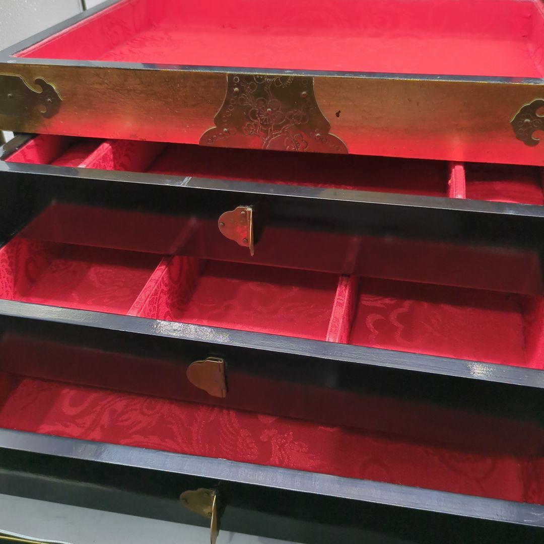 金箔装飾 花鳥模様 漆塗り　金色箱　宝石箱　骨董品　時代物　旧家　初出　蔵出