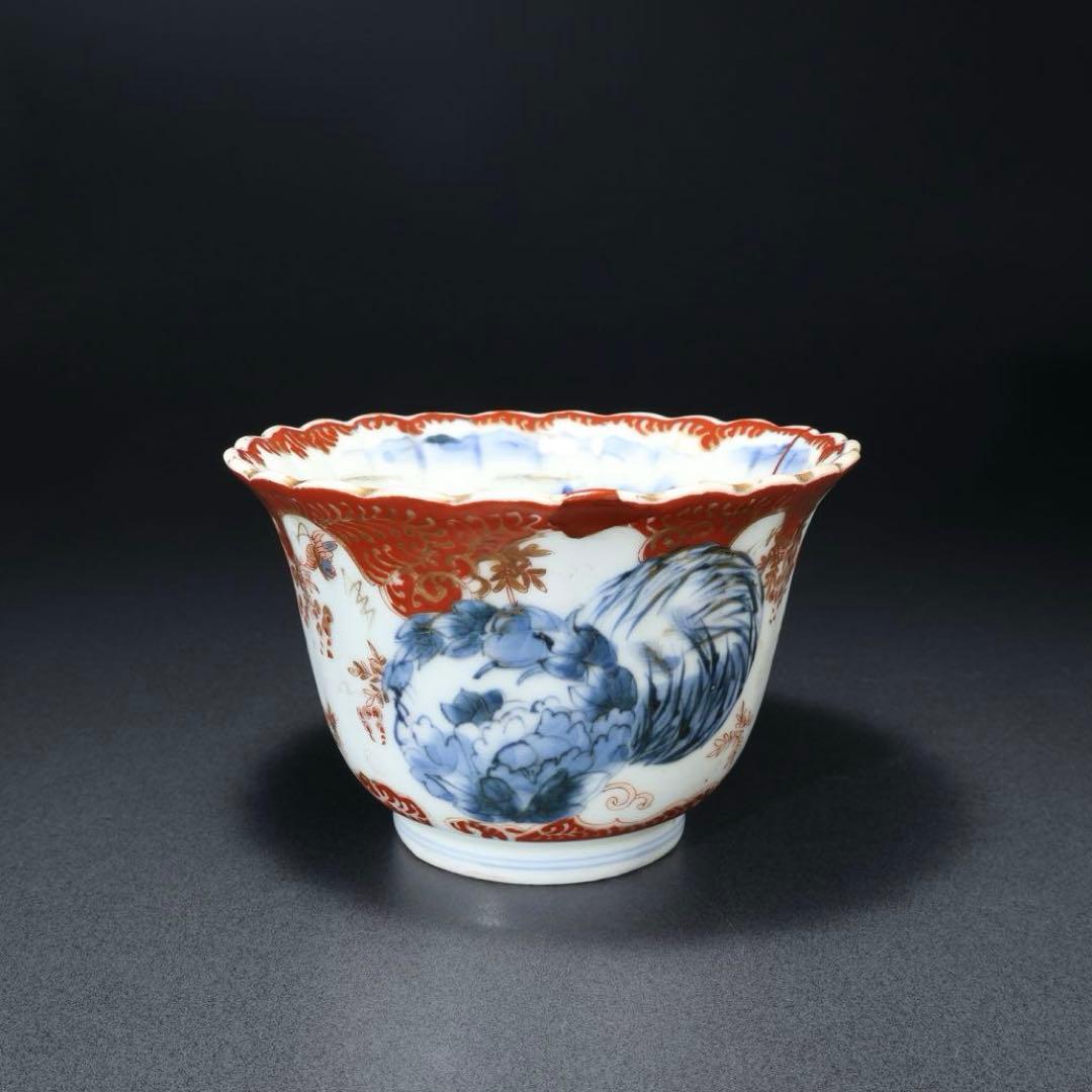 伊万里金襴手花図大向付∅13㎝　骨董　古伊万里　漆直し　R0286w3ダB