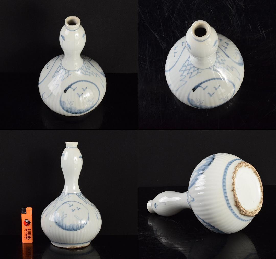 朝鮮美術　李朝　高麗白磁　染付　花文　一輪挿し　花瓶　D　R4931