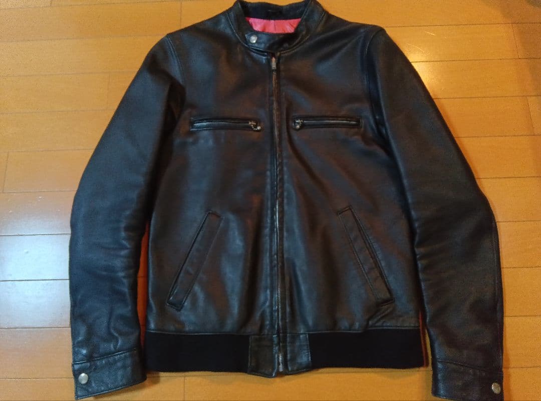 シングルレザーライダースマンダリンカラーブルゾンMブラック黒