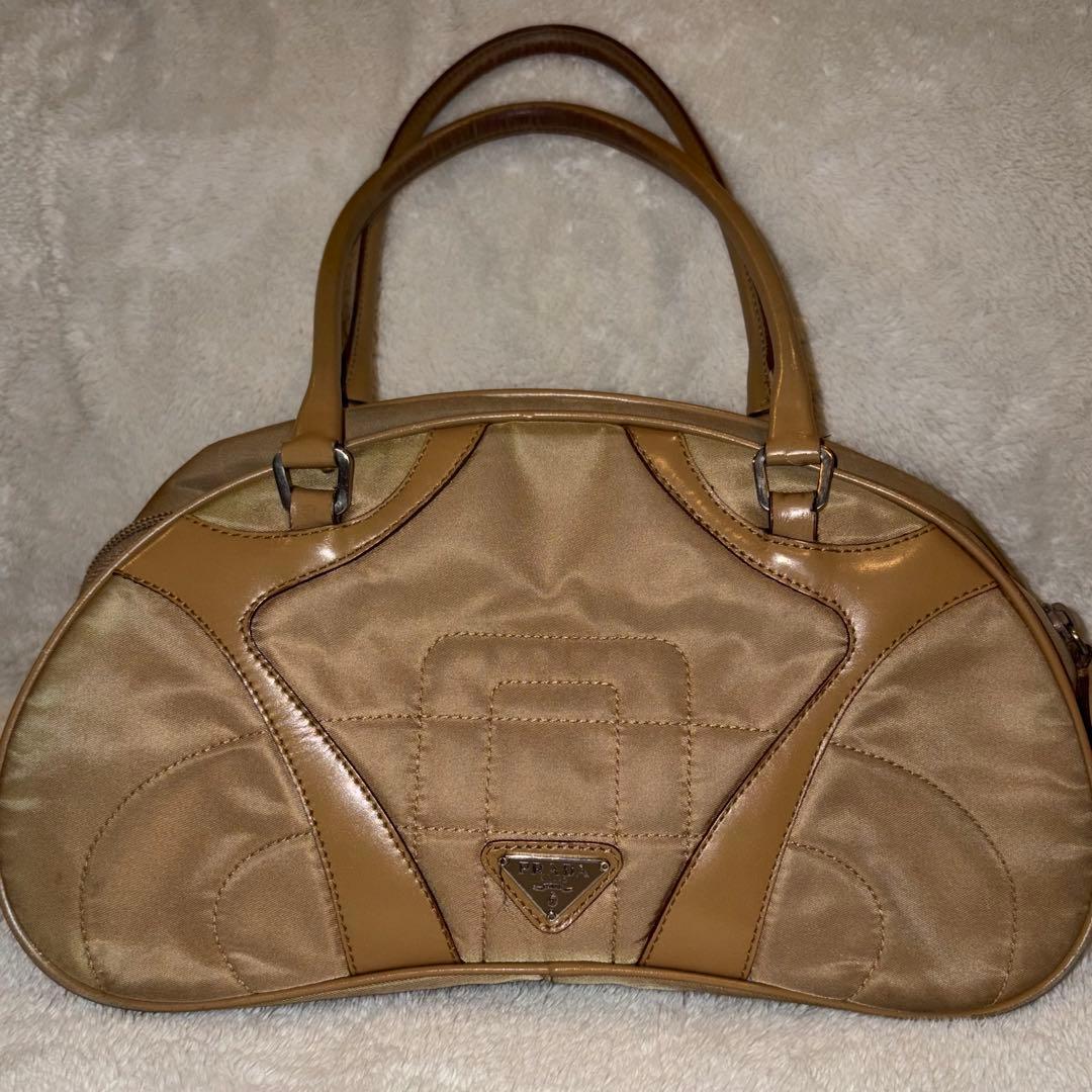 PRADA プラダ　ナイロンバッグ　革　カーキ　三角ロゴ　y2k 鑑定済み