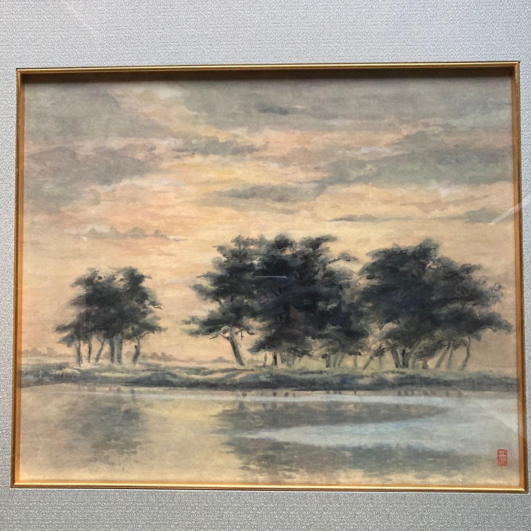 日本画 作者不詳(印あり) 風景画　額縁57×64絵37×44cm