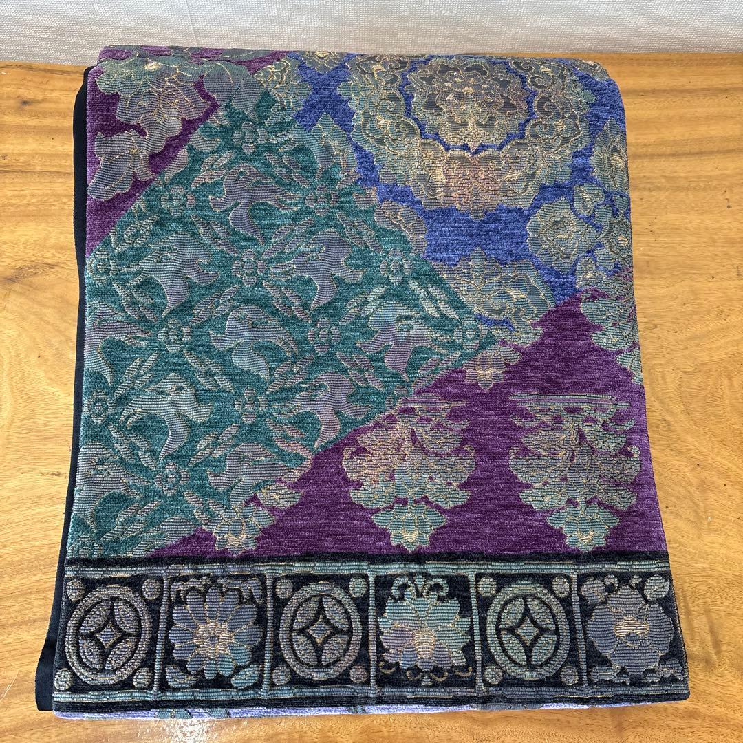 袋帯 花柄 紫 緑　華天　鵞絨　莫臥児