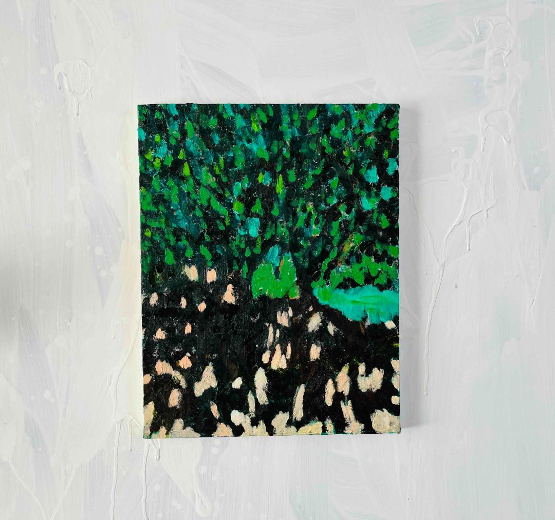 油彩画　原画「公園の木」アート　絵画 32×41㎝ F6　キャンバス