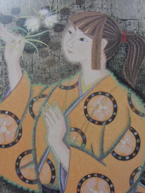 堀川公子、【貝母ゆり】、希少な額装用画集より、新品額装付、状態良好