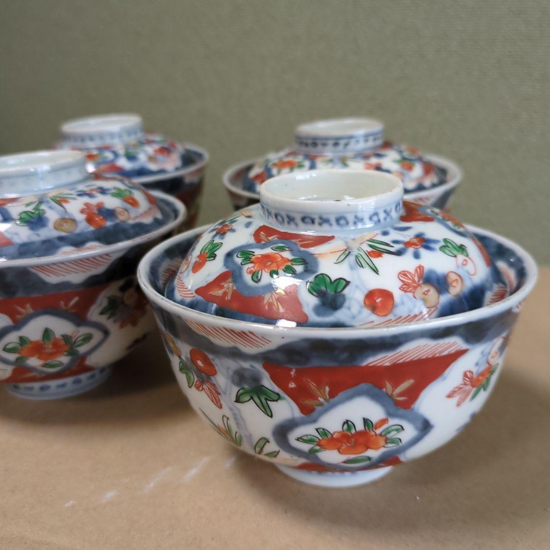 苺大福　骨董　蓋茶碗　青地４つ　朱地2つ　合計6つ