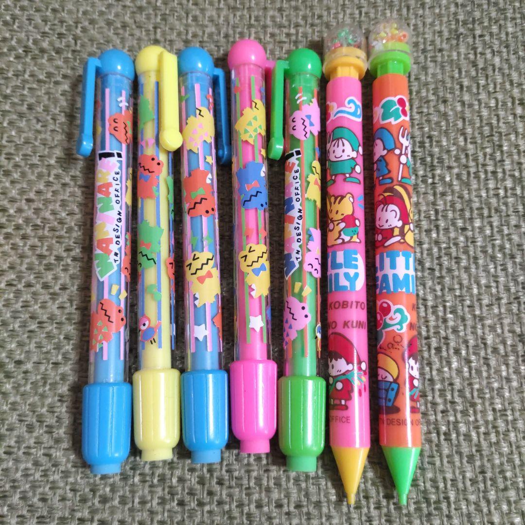 【平成レトロ】ビーズ入りシャーペン＆消しゴムノックペン　当時物蛍光カラー　Y2K