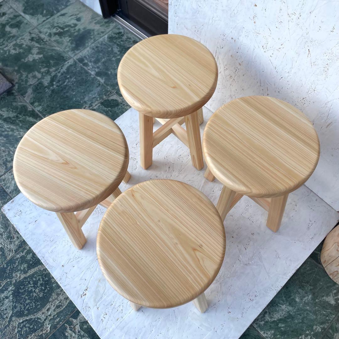 Aki 国産ひのき　丸椅子　木製スツール　4脚