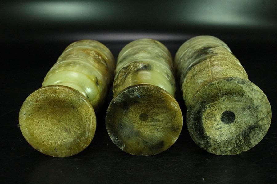 中国美術 砡石 刻 饕餮紋 杯 三件 コレクター蔵品(K-YC541)