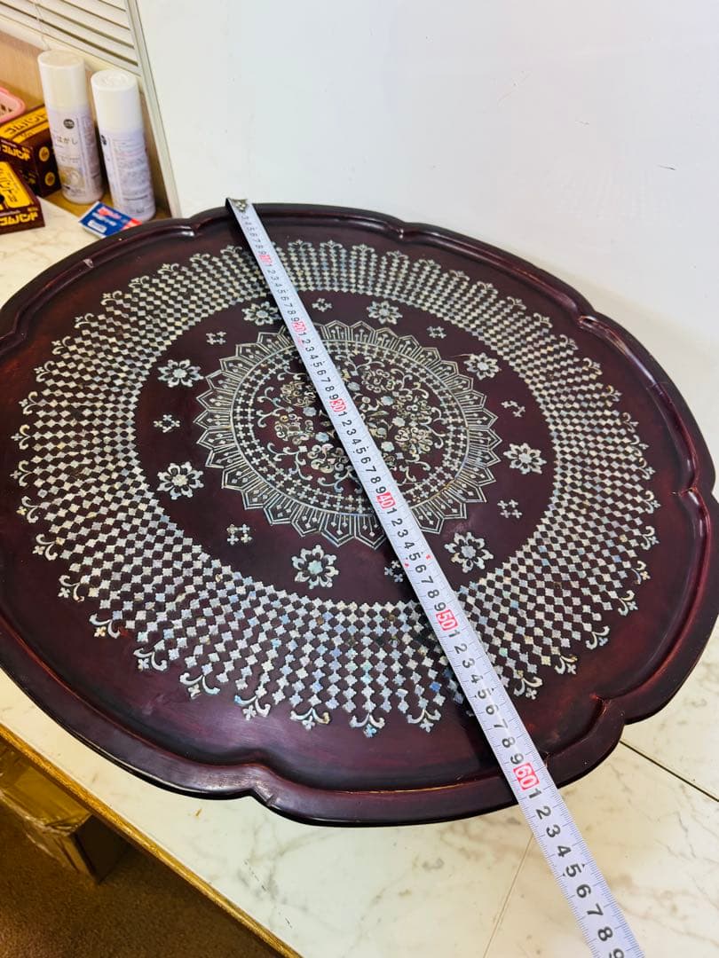 螺鈿 丸座卓 ローテーブル アンティーク ちゃぶ台 折りたたみ机 円形 テーブル