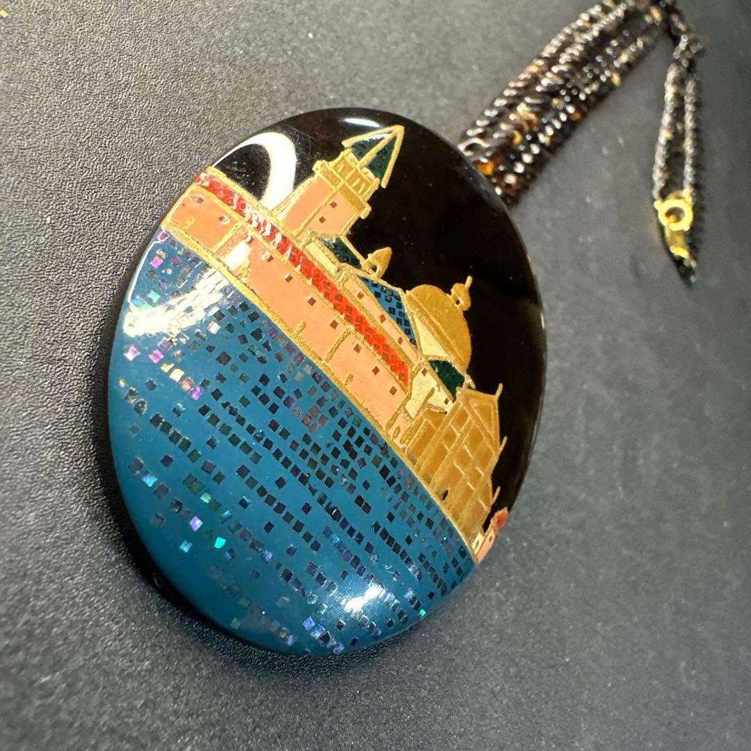 【vintage】川崎川光　作家もの　螺鈿細工　本鼈甲　ブローチ　ペンダント