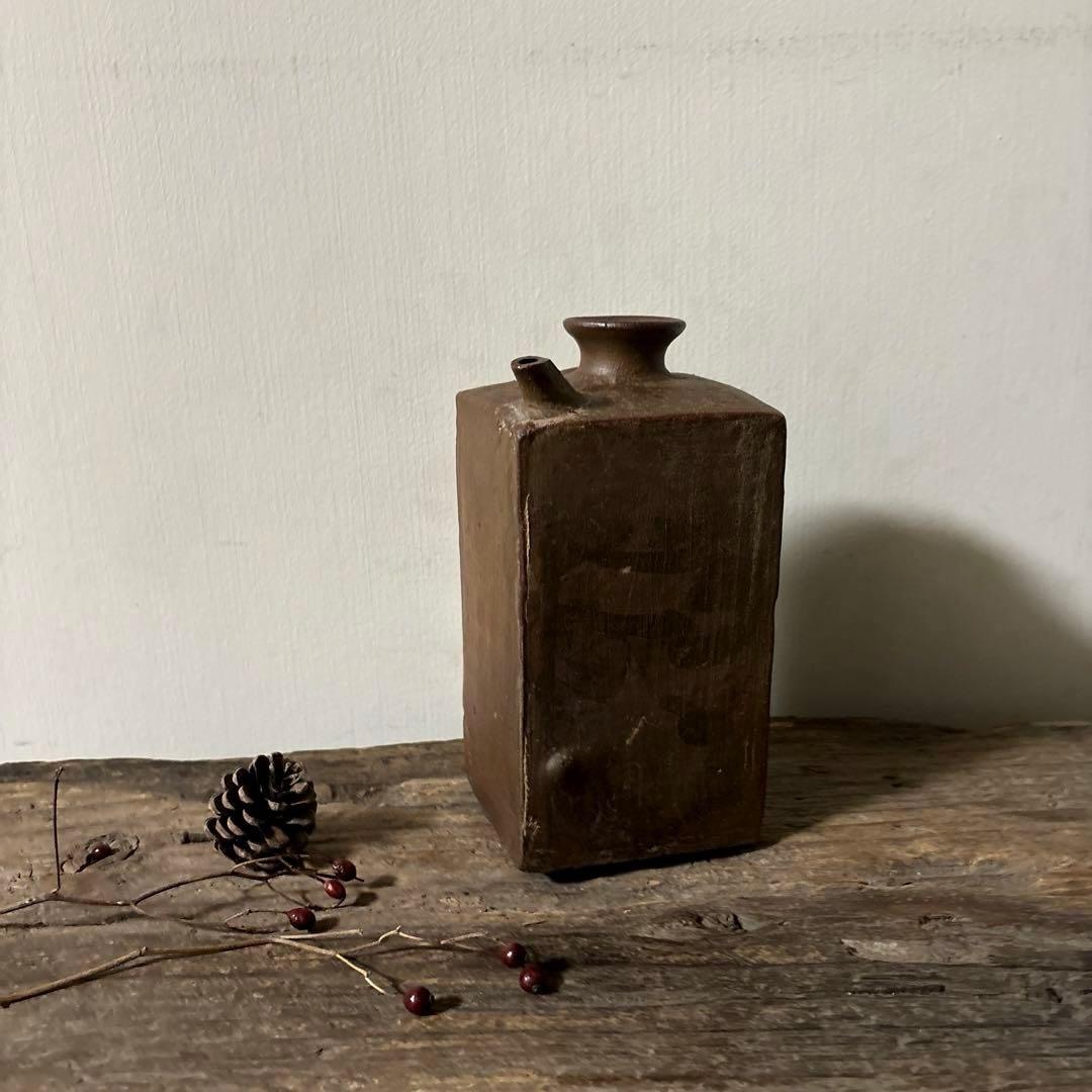 四方型徳利 江戸末期　古備前　酒器 花器　古道具 アンティーク 古民芸　検:李朝