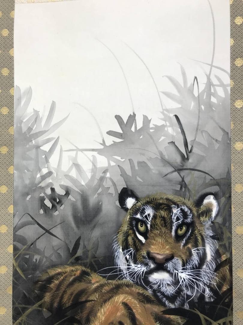 真作/翠渓/猛虎/虎図/トラ図/掛軸/名家伝来AE-389