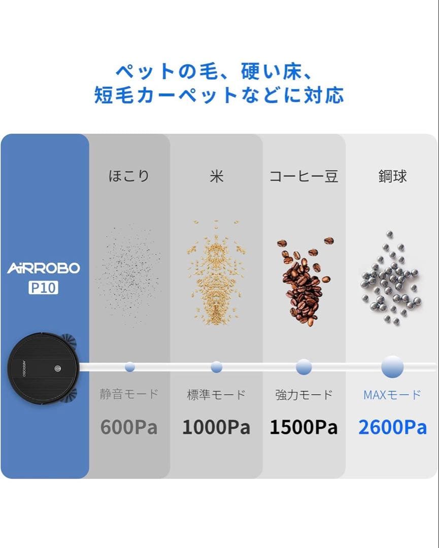 【高性能】AIRROBO ロボット掃除機 2600Pa 吸引力