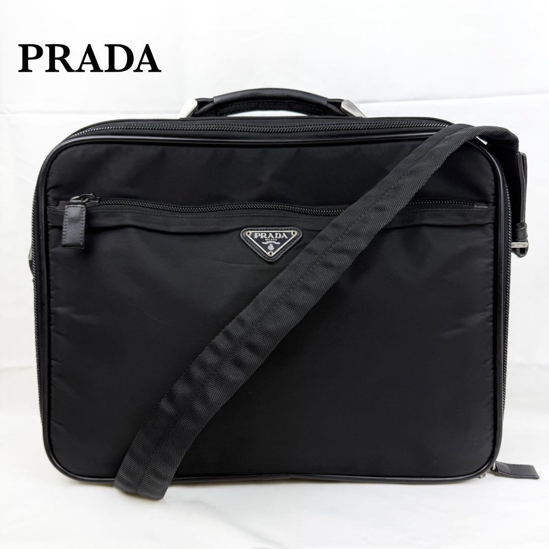 PRADA ビジネスバッグ 2way テスートナイロン レザー 三角ロゴ 黒
