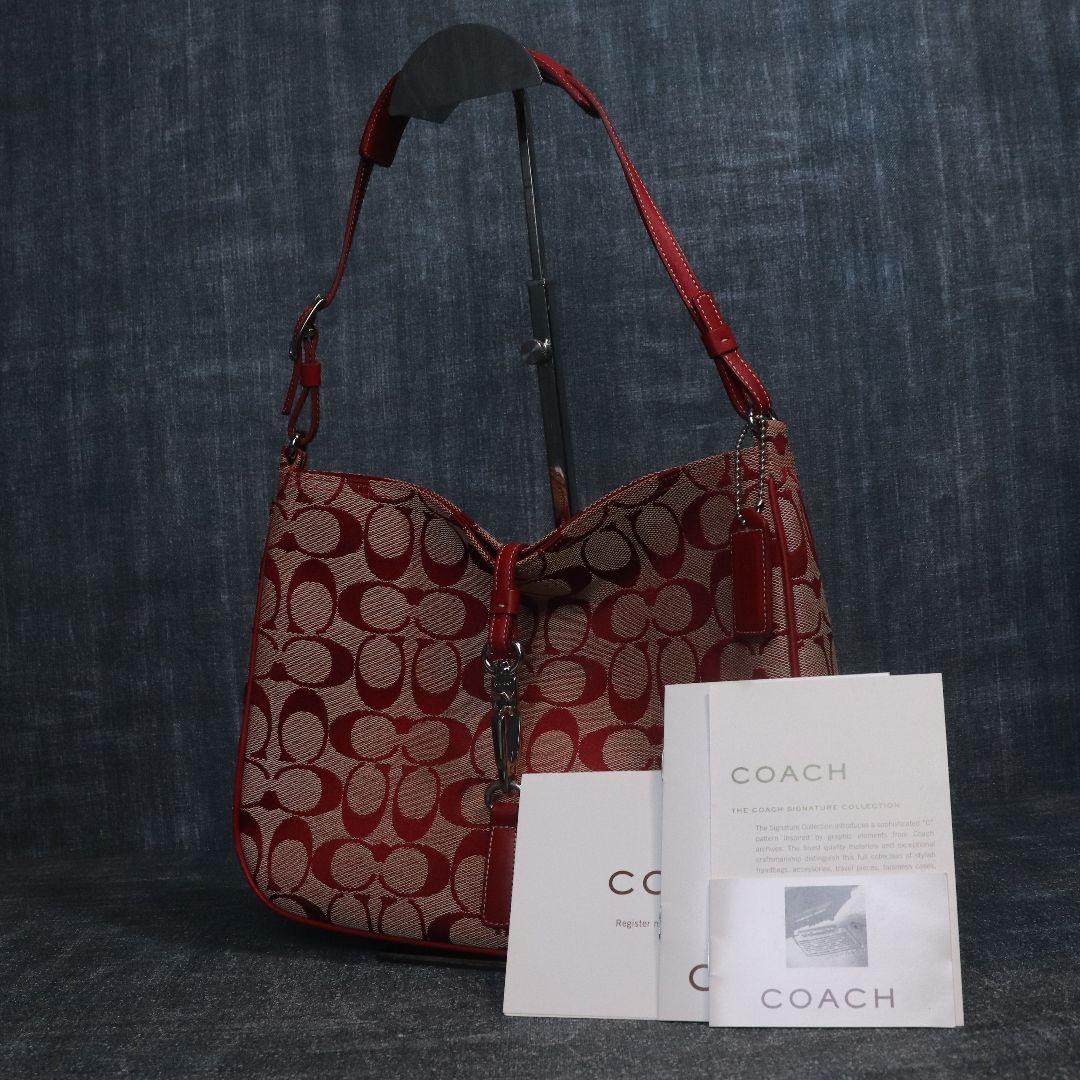 バッグ Coach Signature Soft Clip Hobo Bag Red