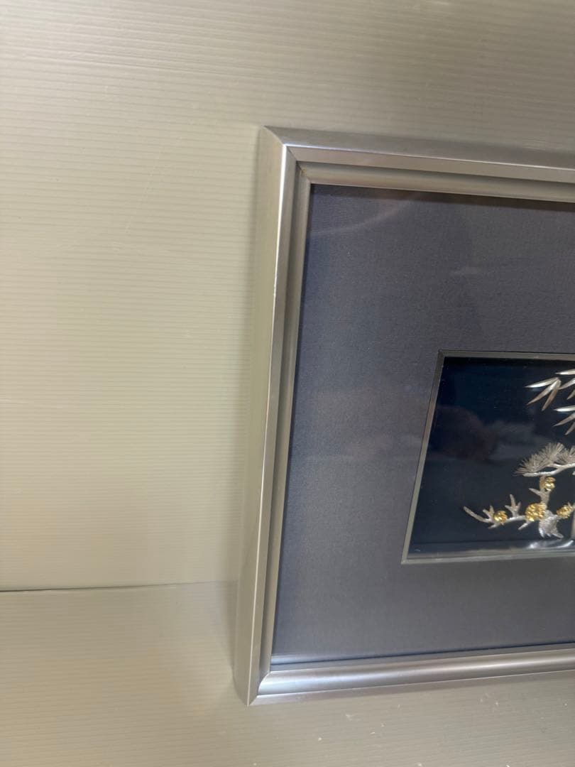 2607 純銀 貴金属画 松竹梅 光則作　銀工芸　額縁 飾り