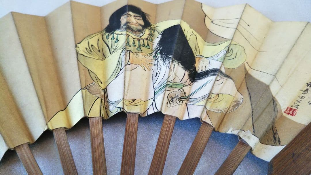 【超希少／明治／骨董品】日露戦争 扇子 陸軍印鑑入 陸軍 従軍 明治時代 肉筆