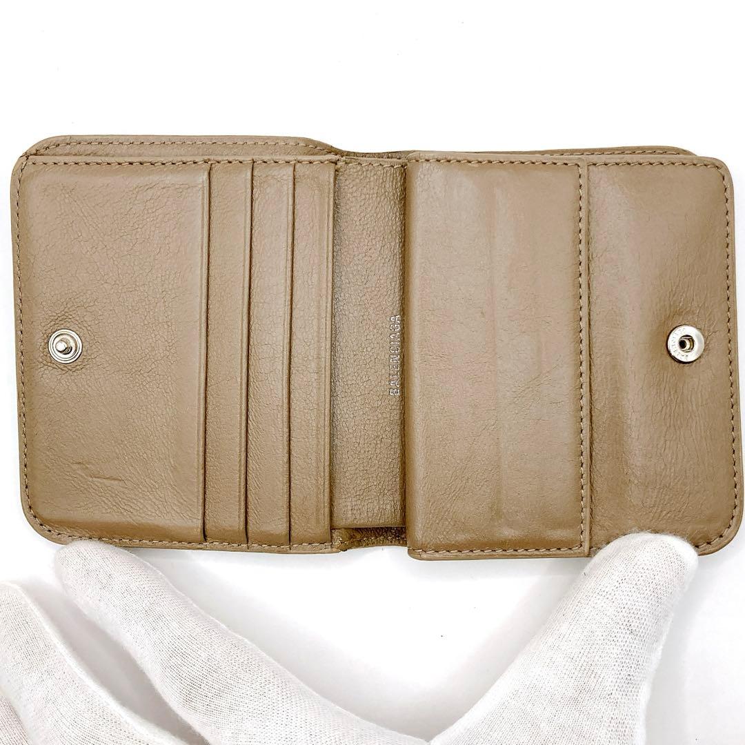 美品✨BALENCIAGA バレンシアガ　エブリデイ　折り財布　ベージュ　シボ革